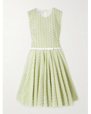 Giambattista Valli Belted Bow-Embellished Pleated Cotton Guipure Lace Mini Dress - Green