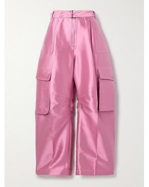 Christopher John Rogers Silk And Wool-Blend Satin Barrel-Leg Cargo Trousers - Pink