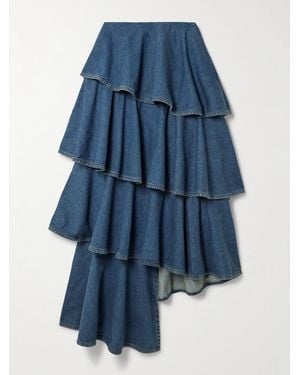 Alaïa Asymmetrischer Jeansrock Mit Volants Und Stufen - Blau
