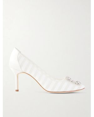 Manolo Blahnik Hangisila 70 Leather And Mesh Pumps - Natural