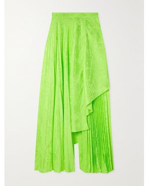 Christopher John Rogers Asymmetric Pleated Neon Viscose Skirt - Green