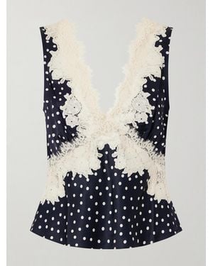 RIXO London Emmie Lace-Trimmed Polka-Dot Satin Top - Blue