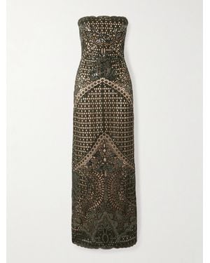 Elie Saab Strapless Sequin-Embellished Embroidered Tulle Gown - Green