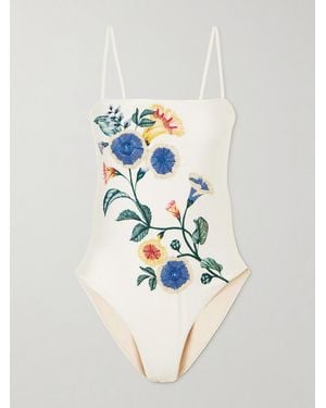Agua Bendita Durazno Brisa Floral-Embroidered Recycled Swimsuit - White