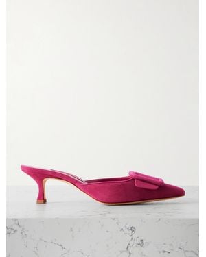 Manolo Blahnik Maysale 50 Mules Aus Veloursleder Mit Schnalle - Pink
