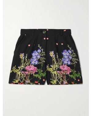 Charo Ruiz Short En Voile De Coton Mélangé À Imprimé Fleuri Et À Finitions En Dentelle Guipure Pansy - Noir