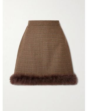 Valentino Garavani Feather-Trimmed Houndstooth Wool Mini Skirt - Natural
