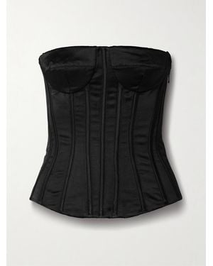 Sergio Hudson Strapless Silk-Satin Bustier Top - Black