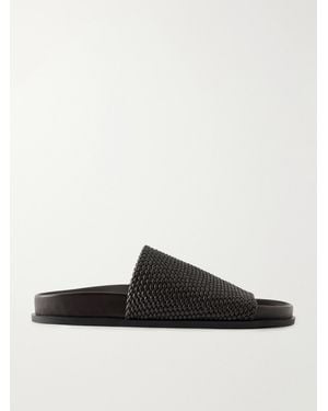 A.Emery Luca Woven Leather Slides - Black