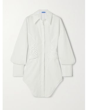 Mugler Lace-Up Asymmetric Cotton-Poplin Mini Dress - White