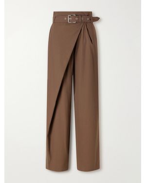 Loewe Belted Cotton-Twill Wide-Leg Pants - Brown