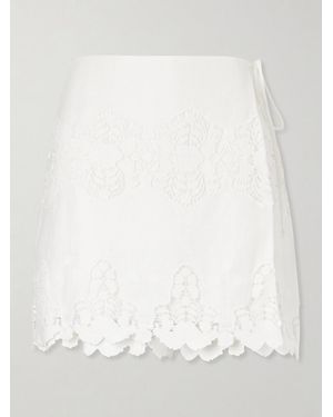 Miguelina Embroidered Cotton And Linen-Blend Skort - White