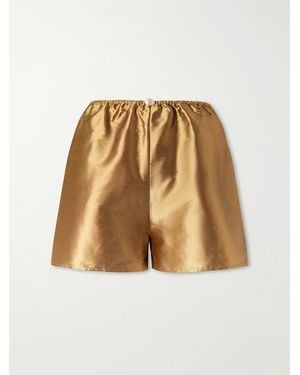SARA CRISTINA Playa Pearl-Embellished Silk-Shantung Shorts - Natural