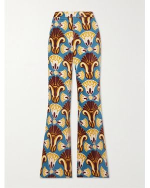 La DoubleJ Saturday Night Printed Cotton-Velvet Flared Trousers - White