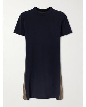 Sacai Shell-Paneled Cotton-Blend Jersey Mini Dress - Blue