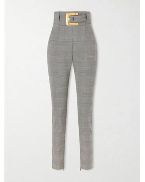 Balmain Belted Prince Of Wales Checked Wool-Blend Skinny Pants - Gray