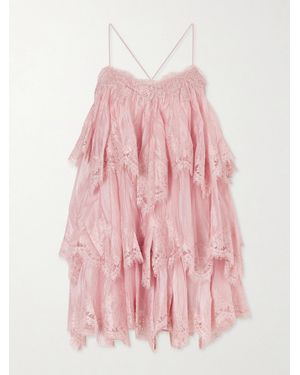 Aje. Ophelia Lace-Trimmed Crinkled-Satin Mini Dress - Pink