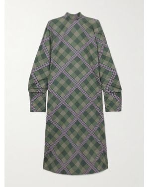 Dries Van Noten Tie-Neck Pleated Printed Cotton-Poplin Midi Dress - Grey