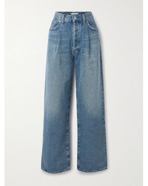 Agolde Franka Pleated High-Rise Wide-Leg Jeans - Blue