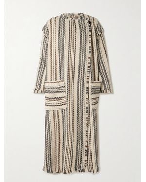 Isabel Marant Inita Mantel Aus Gestreiftem Tweed Mit Fransen - Natur