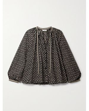 Doen Net Sustain Amina Tie-Detailed Printed Organic Cotton-Voile Blouse - Black