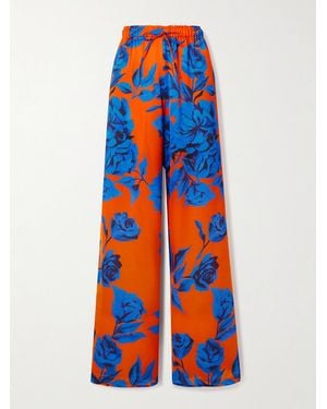 AZ FACTORY Floral-Print Satin Wide-Leg Trousers - Blue