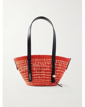 Loewe Paula's Ibiza Braid Basket Small Leather-Trimmed Raffia Shoulder Bag - Red