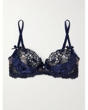 Agent Provocateur Dioni Embellished Satin-Trimmed Lace Underwired Bra - Blue