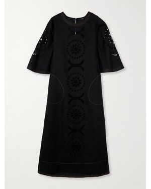 Vita Kin Mia Broderie Anglaise Linen Midi Dress - Black