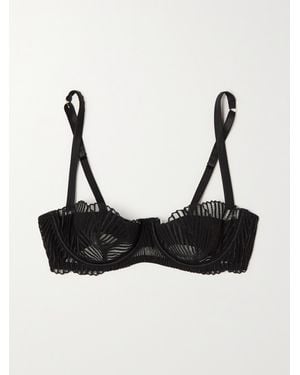 Coco De Mer Athena Satin-Trimmed Embroidered Tulle Underwired Bra - Black