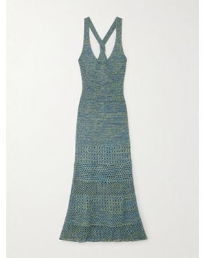 Escvdo Twist-Back Pointelle-Knit Cotton Maxi Dress - Green