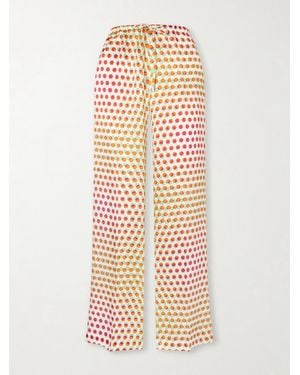 Dries Van Noten Printed Silk-Satin Wide-Leg Pants - White