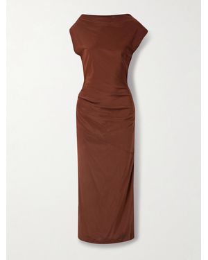 Proenza Schouler Tasa Midikleid Aus Crêpe De Chine Mit Raffungen - Braun