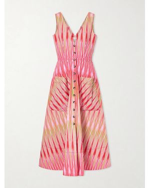 Saloni Zoey Printed Cotton-Poplin Midi Dress - Pink