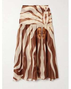 Johanna Ortiz Bohemia Bedrucktes Maxikleid Aus Recyceltem Chiffon Mit Raffungen - Braun
