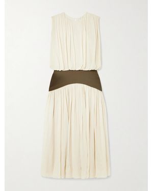 Abadia Bubble Grain De Poudre-Trimmed Pleated Chiffon Gown - Natural