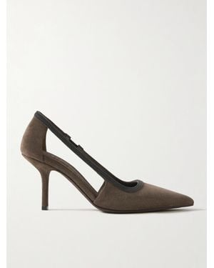Brunello Cucinelli Cutout Bead-Embellished Suede Pumps - White