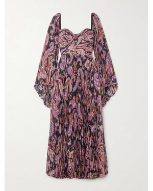 Etro Robe Aus Bedrucktem, Plissiertem Fil Coupé Aus Einer Metallic-Seidenmischung - Lila