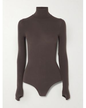 Commando String-Body Aus Stretch-Jersey Mit Stehkragen - Braun