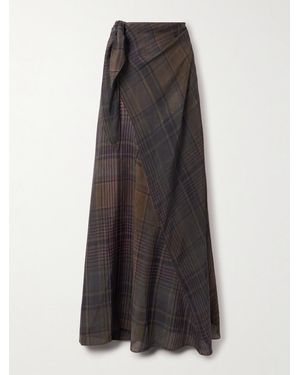 Cortana Agate Checked Crepe Maxi Wrap Skirt - Brown