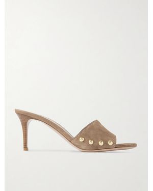 Gianvito Rossi 70 Studded Suede Mules - Natural