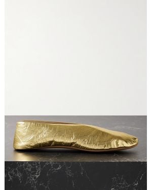 The Row Stella Metallic Crinkled-Leather Ballet Flats
