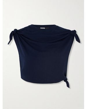 Loewe Paula's Ibiza Cropped Knotted Cotton-Blend Jersey T-Shirt - Blue