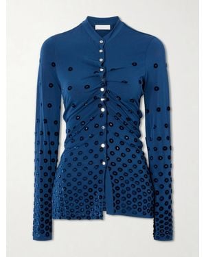 Rabanne Gathered Flocked Jersey Blouse - Blue