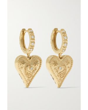 Marlo Laz Small Southwestern Heart 14-Karat Diamond Earrings - Metallic