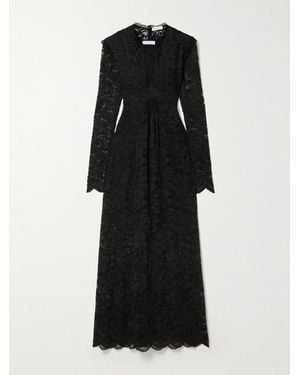 Rabanne Pintucked Scalloped Lace Maxi Dress - Black