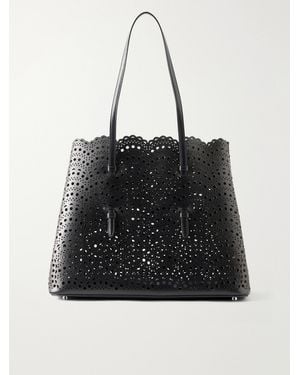 Alaïa Mina 37 Laser-Cut Leather Tote - Black