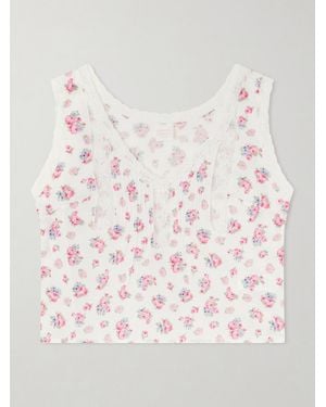 Loretta Caponi Simona Floral-Print Lace-Trimmed Cotton Top - Multicolour