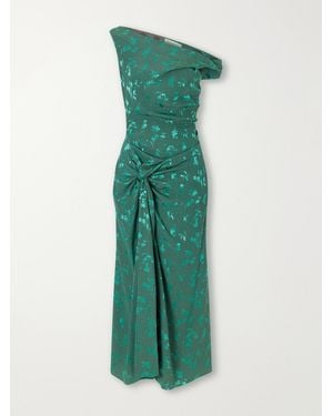 Dries Van Noten Floral-Jacquard Knot-Detail Satin Midi Dress - Green