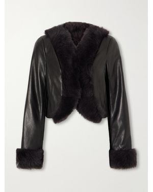Nour Hammour Sofie Cropped Shearling-Trimmed Leather Jacket - Black